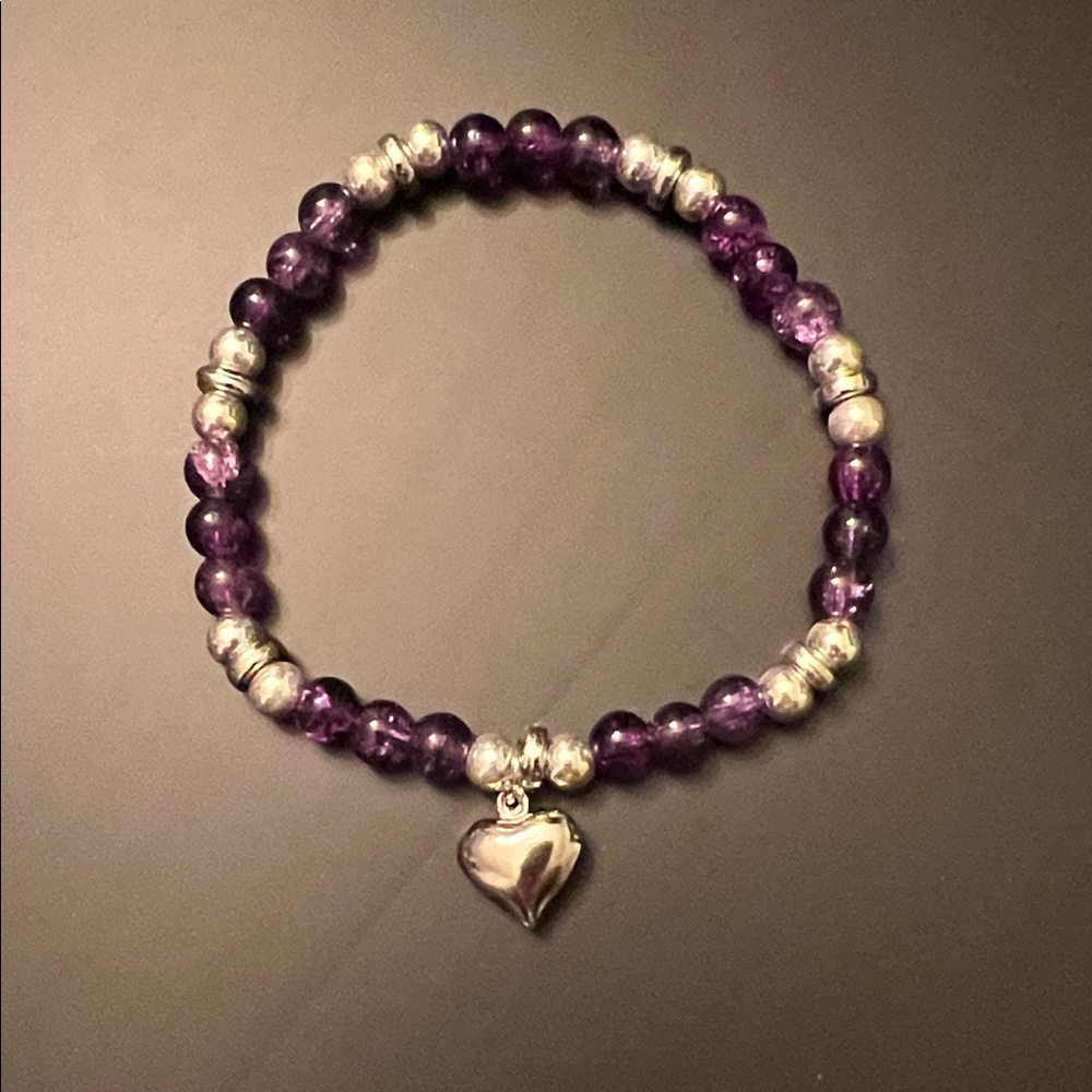 Hand Crafted Purple and Silver Beaded Bracelet
